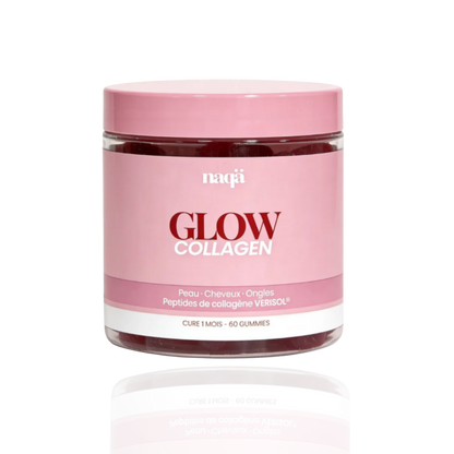 Pot rose de gummies GLOW Collagen naqä — peptides de collagène Verisol, cure 1 mois, 60 gummies