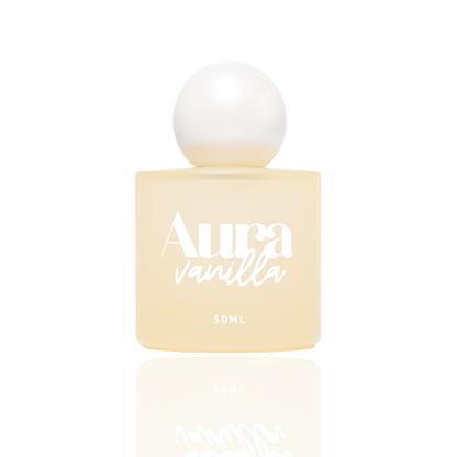 Flacon jaune pâle du parfum pour cheveux Aura Vanilla 50 ml naqä