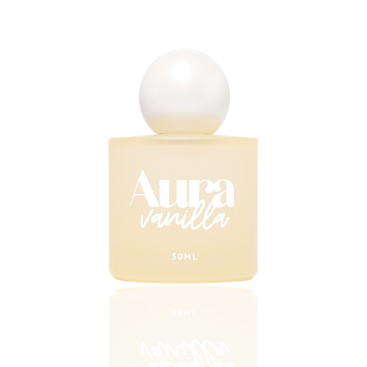 Flacon jaune pâle du parfum pour cheveux Aura Vanilla 50 ml naqä
