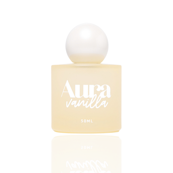 Flacon jaune pâle du parfum pour cheveux Aura Vanilla 50 ml naqä