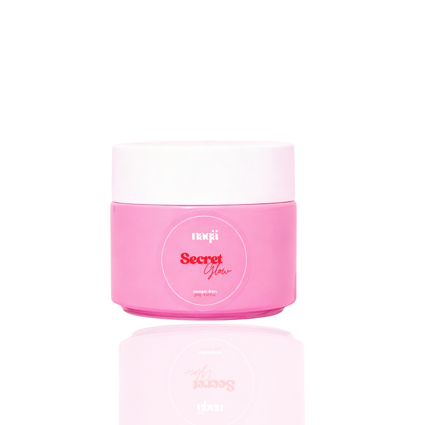 Pot rose du masque détox Secret Glow naqä au couvercle blanc