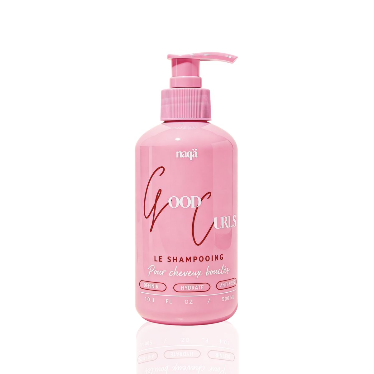 Flacon à pompe rose du shampooing hydratant Good Curls naqä