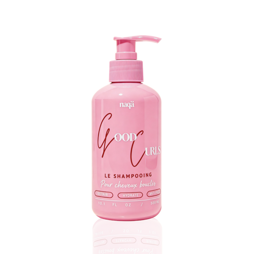Flacon à pompe rose du shampooing hydratant Good Curls naqä