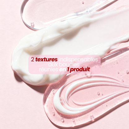 Textures gelée et crème du soin Jelly Milky sur fond rose