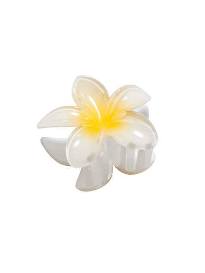 Pince fleur Vanilla Bloom blanche à cœur jaune façon fleur de frangipanier