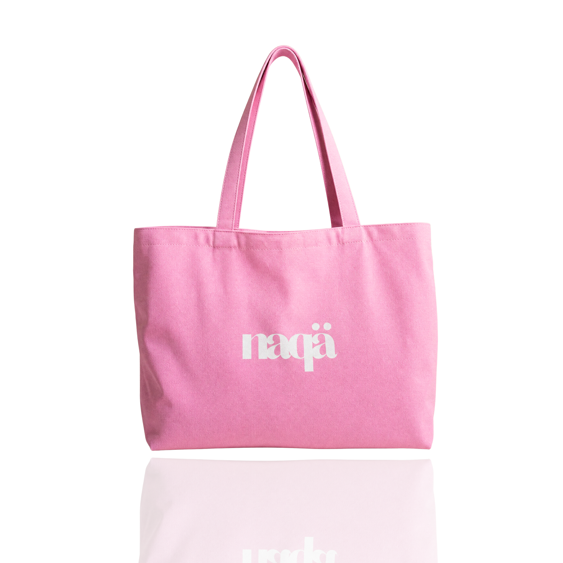 Tote bag naqä rose en toile avec logo naqä blanc