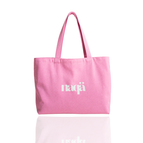 Tote bag naqä rose en toile avec logo naqä blanc