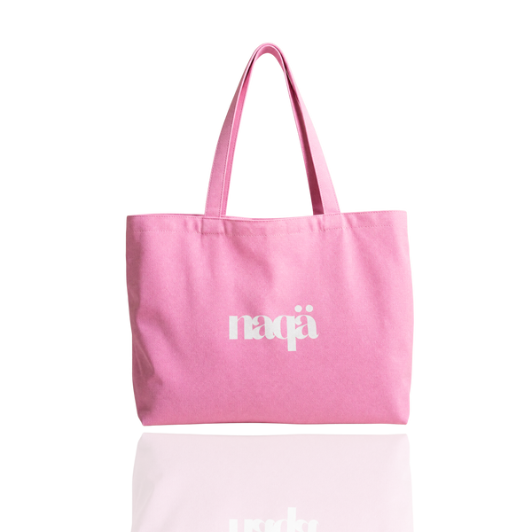 Tote bag naqä en toile rose avec logo naqä blanc